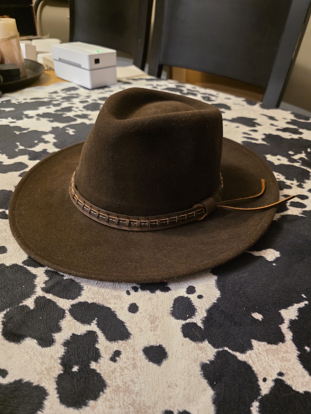 Women’s Dark Brown Genuine Wool Felt Rancher Hat with Braided Leather Band